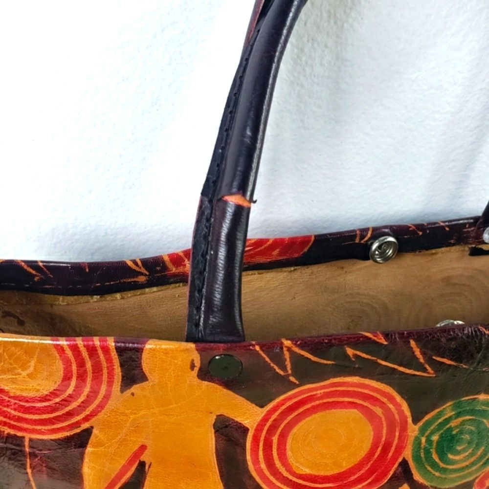 Women's Vintage Handmade Leather Colorful Elephant Snap Handbag Purse - Picture 10 of 12